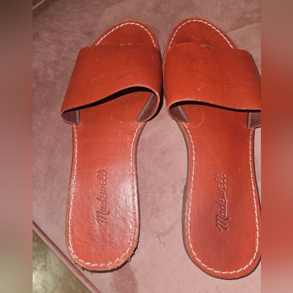 Madewell Tan Leather Slide Sandals
